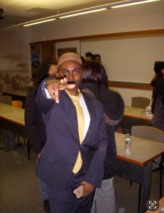 a picture of our PR chair Gina dressed as Steve Harvey.